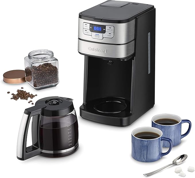 Cuisinart Automatic Grind &amp Brew 12-Cup Coffee Maker with Blade Grinder Programmable Coffee Machine Glass Carafe with 1-4 Cup Setting Brew Pause Grind-Off Option DGB-400NAS Black/Stainless St