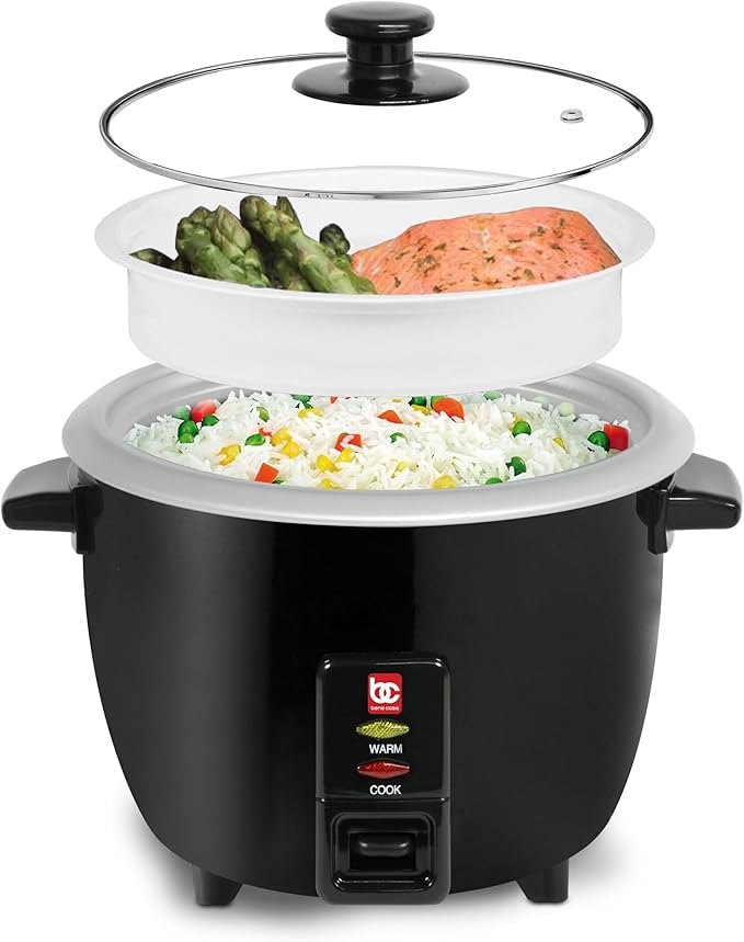 Bene Casa Rice Cooker Black Cook 2-12 Cups of Cooked Rice And Food Steamer