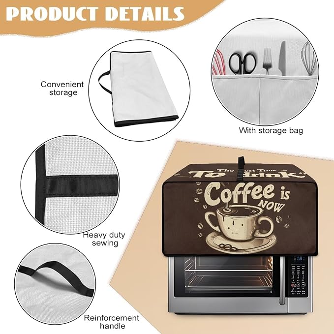 Doojoayie Dust Cover for Toaster Oven 6 Slice Small Appliance Covers Stain Resistant &amp Dustproof Kitchen Appliance Protector Coffee Print