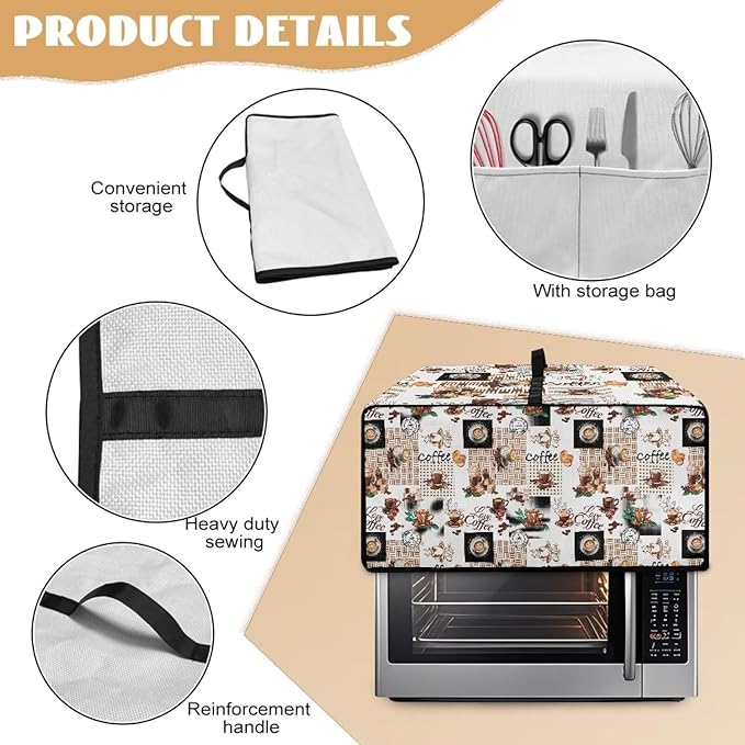 Mumeson Coffee Pattern Toaster Cover Bread Maker Protection for Kitchen Small Appliance Dust Cover Lightweight Fingerprint Protector