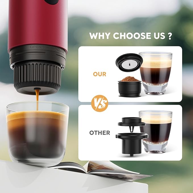 Portable Espresso Machine Travel Coffee Maker for Camping Car Coffee Maker Self-Heating with USB-C 20 Bar 2-in-1 Electric Coffee Maker With Ground Coffee &amp NS Capsule for RV Hiking Office(Whi