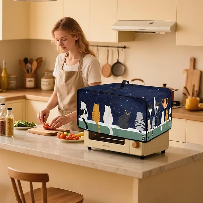 Doojoayie Small Appliance Covers Cute Cat Toaster Oven Cover 4 Slice Kitchen Appliance Dust Protector 18.5x14.5x 9 Compatible with Toaster/Bread Machine