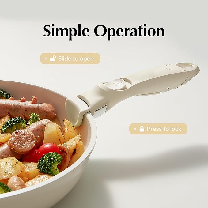 Redchef 17pcs Ceramic Pots and Pans Set Non Stick Nonstick Kitchen Cookware Set with Detachable Handle Non Toxic PFAS PFOA &amp PTFE Free RV Ceramic Cookware Set for Camping Dishwasher/Oven Saf