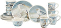 Unknown1 16-Piece Dinnerware Set Service for 4 Blue Multi Color Off/White Coastal Casual Farmhouse Round Ceramic 16 Piece Dishwasher Safe Microwave