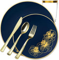 Nicole Fantini's Elegant Orchard Collection Party Dinner Sets: Economical Stylish Navy Blue &amp Gold Party Serving for 50 Person: 300 Pieces