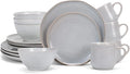 Elanze Designs Reactive Glaze Farmhouse Rustic Boho Ceramic Stoneware Dinnerware 16 Piece Plate Bowl Mug Dish Set - Service for 4 Pale Grey