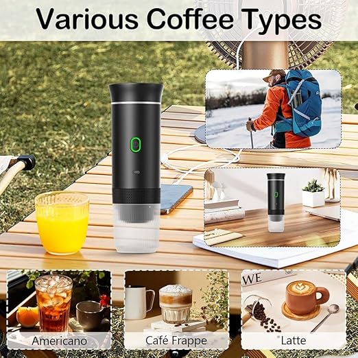 Aboiled Portable Espresso Coffee Machine - Travel Coffee Maker Camping &amp Outdoor Use - White