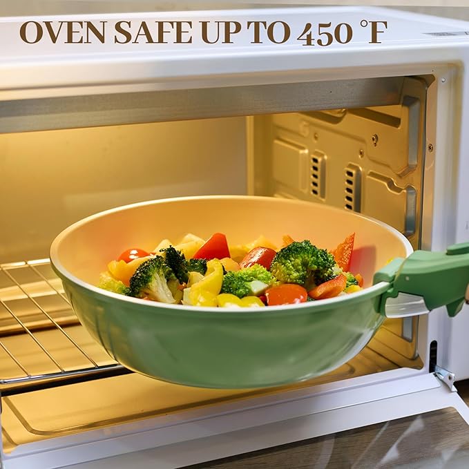 Ceramic Cookware Set Non Stick 23Pcs Pots and Pans Set Non Toxic with Detachable Handle Induction Kitchen Cookware Set Space Saving Oven &amp Dishwasher Safe Green