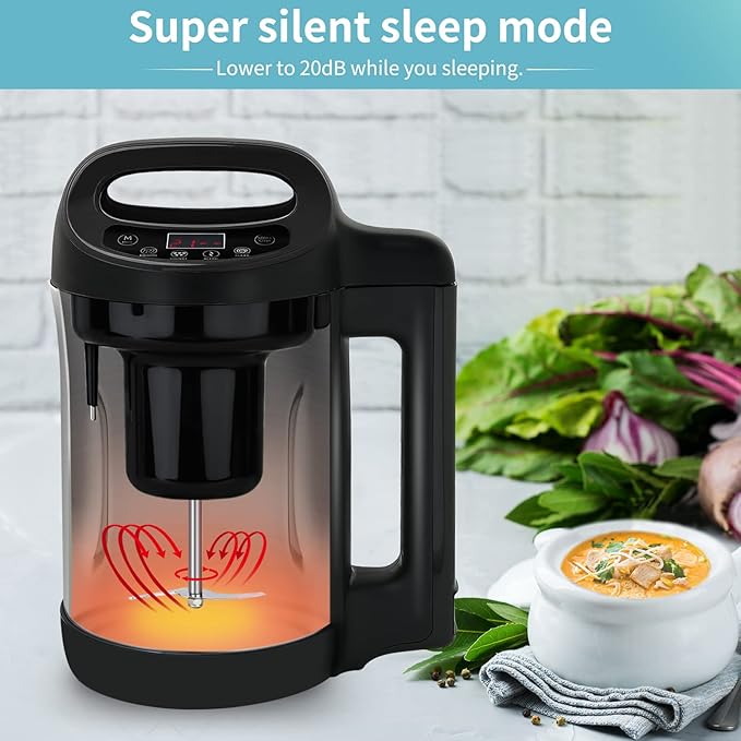 Soup Maker 1.6 L 4 in 1 Multi-Funcation Soup and Smoothie Maker with Smart Control Panel Stainless Hot Soup Maker Electric Makes 2-5 Servings Living for Home Use Black