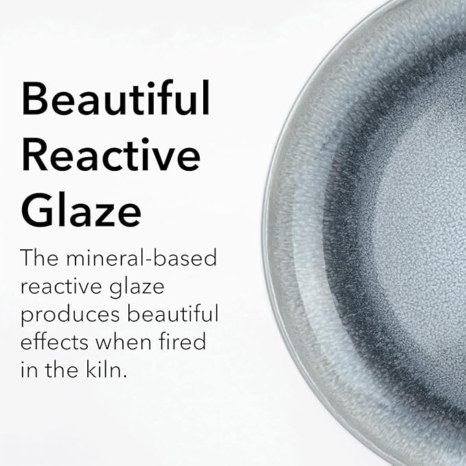 FAIT Round Stoneware 16pc Double Bowl Dinnerware Set for 4 Dinner Plates Side Plates Cereal Bowls Pasta Bowls - Reactive Glaze Grey (439699)