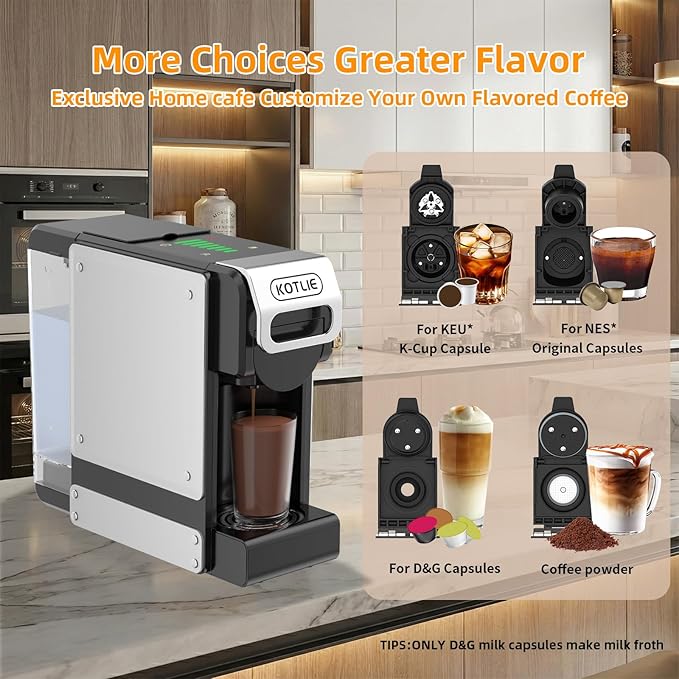 KOTLIE Single Service Coffee Maker for K*cup/Dol*e Gu*to/Ne*presso Original and Ground Coffe34 oz7 Water LevelsCompact Coffee MakerST-550 (Black)