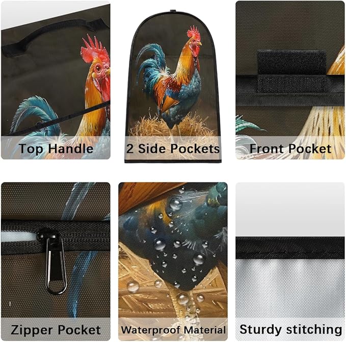 Kitchen Aid Mixer Cover Animal Rooster Autumn Stand Mixer Cover Compatible with 6-8 Quarts Stand Mixers Dust Covers with Zipper Pocket Foldable Washable Kitchen Aid Organizer Bag