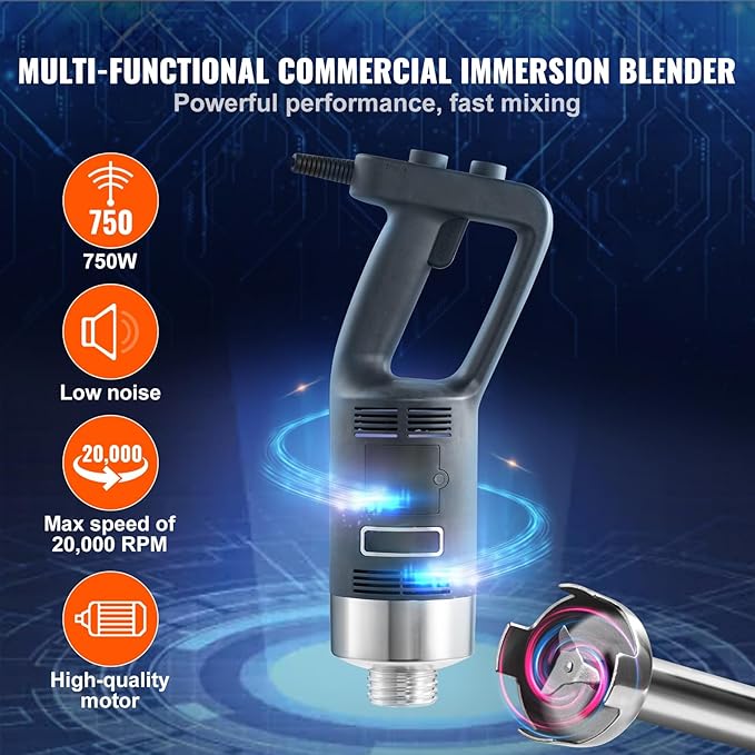 Happybuy 750W 12 Heavy-Duty Immersion Blender Variable Speed Hand Mixer with 304 Stainless Steel Blade Multi-Purpose Portable Mixer for Soup Smoothie Puree Baby Food
