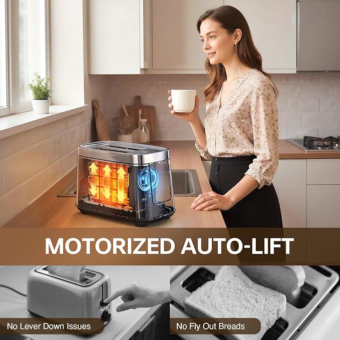 Mecity 2 Slice Toaster with Touch Screen &amp Auto Lift Stainless Steel Cool-Touch Toaster with 8 Bread Settings 5 Shade Levels 1200W High Power Keep Warm &amp Reheat Function Metallic Grey 12