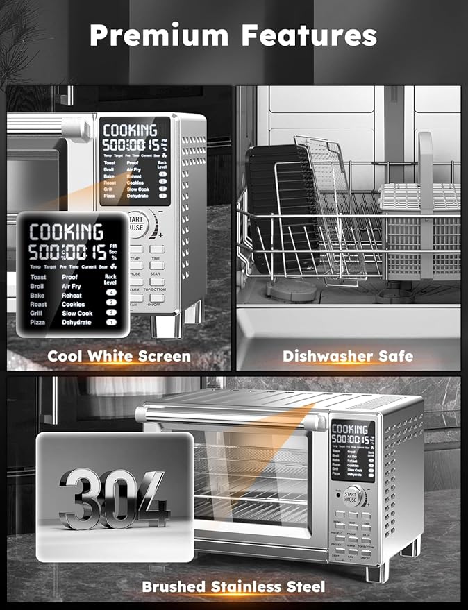 Nuwave Bravo XL Pro Air Fryer Toaster Oven with Grill Combo 2025 New Ultra-Fast Convection System 35% Crispier 2X More Even 142 Presets 50-500F Smarter Probe PFAS Free 30QT Stainless Steel