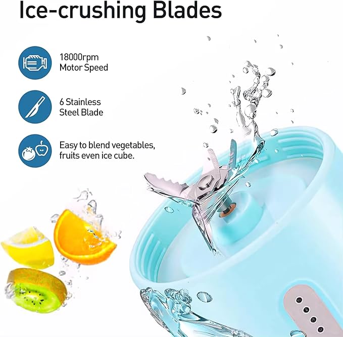 Portable Mini Smoothie Blender Personal Size Electric USB Juicer Cup 500ML with 6 Blades 18000RPM Mixing Efficiently and 25 Cups After Full Charged for Office Gym Camping Travel