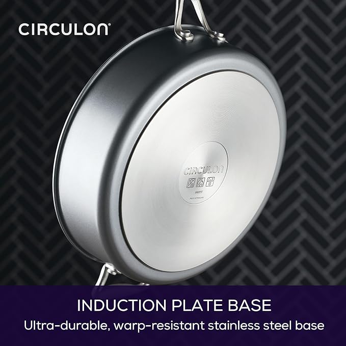 Circulon A1 Series with ScratchDefense Technology Nonstick Induction Sauté Pan with Helper Handle and Lid 5 Quart Graphite
