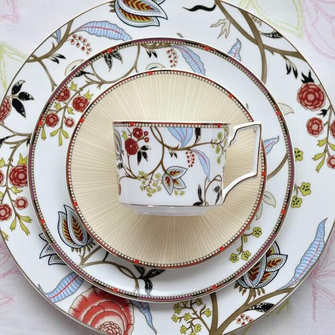 16 Piece Dinnerware Sets bone china dishes set with 10.5&amp8 inch plate and teacups and saucersRound Dinner PlatesScratch Resistant Microwave Oven Dishwasher Safe