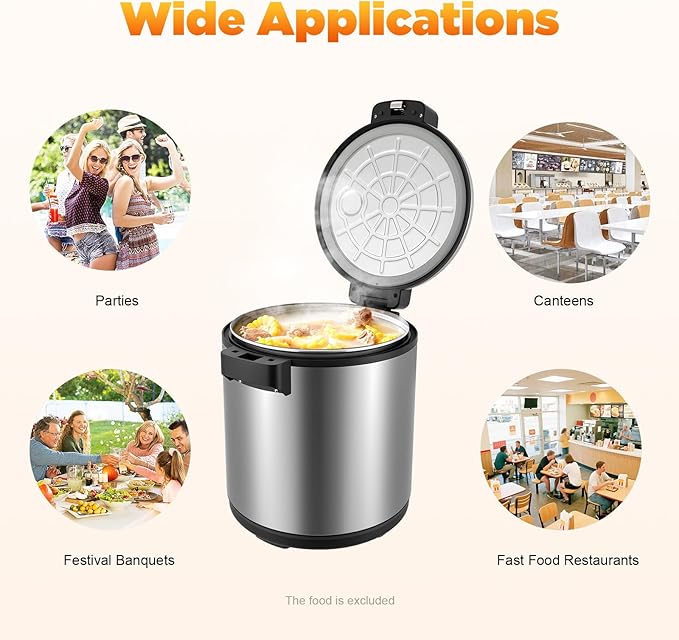 100 Cup Electric Rice Warmer with 2 Temp Settings (154°F-161°F) - Commercial Food Warmer for Rice Soup &amp Dishes | Stainless Steel + Aluminum Alloy Free Standing (Stainless Steel)