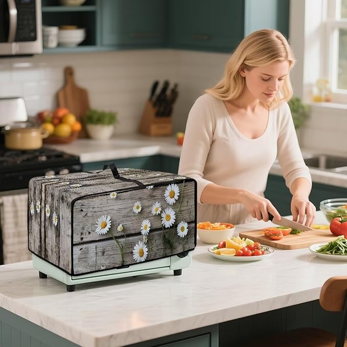Doojoayie Daisy Print Dust Cover for Toaster Oven 6 Slice Toaster Cover Waterproof Small Appliance Covers Stain Resistant &amp Dustproof Kitchen Appliance Protector