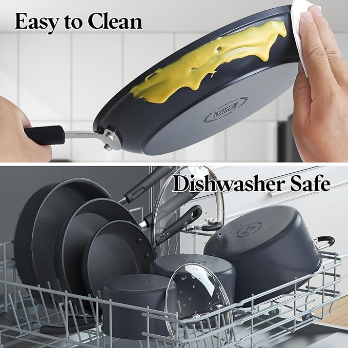 Cook N Home Pots and Pans Set Nonstick Professional Hard Anodized Cookware Sets 12-Piece Dishwasher Safe with Stay-Cool Handles Black