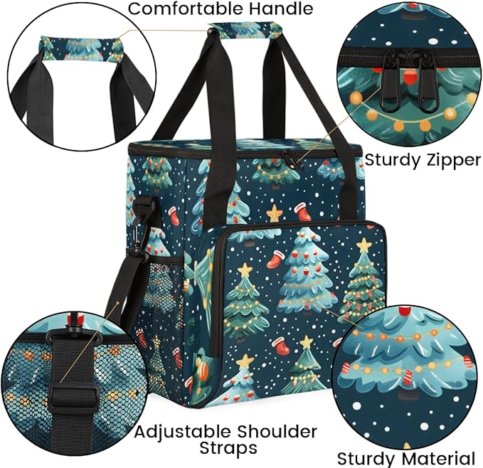 Christmas Festivals Coffee Maker Carrying Bag Xmas Tree Travel Storage Bag Compatible with K-Mini or K-Mini Plus Single Serve Coffee Brewer Carrying Case with Multiple Pockets &amp Shoulder Strap