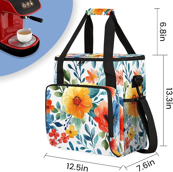 Opulent Flower Coffee Maker Carrying Bag Portable Travel Storage Tote Bag Compatible with K-Mini or K-Mini Plus Single Serve Coffee Brewer Carrying Case with Multiple Pockets &amp Shoulder Strap