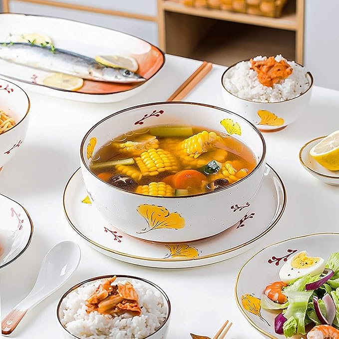 Dinnerware Sets - Luxury Gift Dishes Service Set Ceramics Dinner Sets 43 Pieces Glaze Porcelain Dinnerware Set | Cereal Bowl and Steak Plate Set for Wedding Housewarming Gift