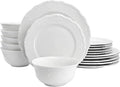 Elama Henryi 18 Piece Embossed Rim Detail Porcelain White Dinnerware Set Tableware Set Serveware (18 Piece)