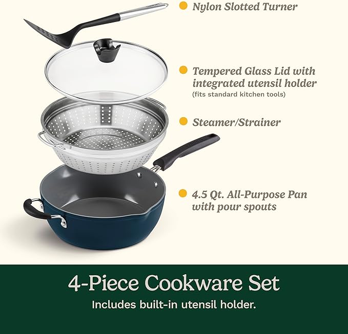 Cuisinart Preferred Pan 4-Pc Set - Sensible Sage Green (4.5 Qt. Multi-Purpose Pan w/Cover Steamer Slotted Turner)