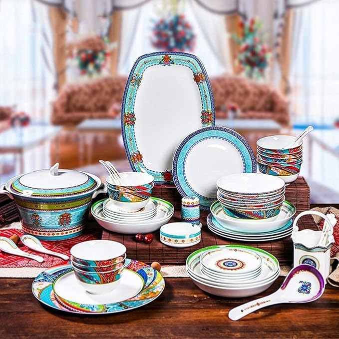 Ceramics Dinner Sets Bowl/Spoon/Plate/Soup Pot51 Pieces Dinnerware Bone China Tableware Set - Family Party and Kitchen Restaurant