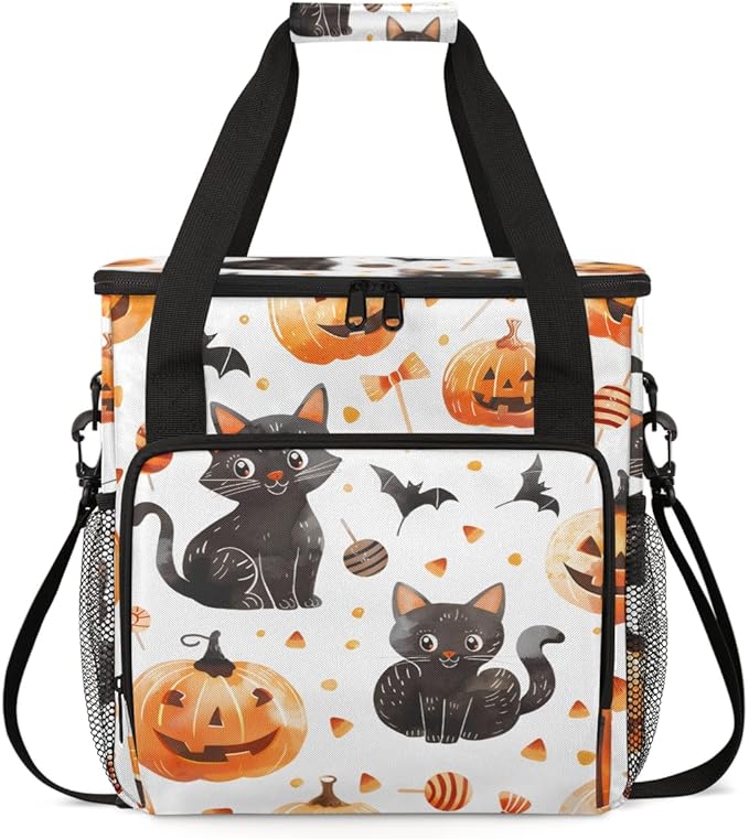 Cartoon Pumpkin Coffee Maker Carrying Bag Cat Pumpkin Travel Storage Bag Compatible with K-Mini or K-Mini Plus Single Serve Coffee Brewer Carrying Case with Multiple Pockets &amp Shoulder Strap