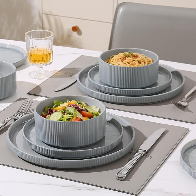 Dinnerware Sets Ceramic Plates and Bowls Set 18 Piece Dinnerware for 6 Chip Resistant Stoneware Dishwasher and Microwave Safe-blue