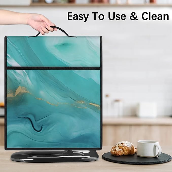 Kitchen Aid Mixer Cover Turquoise Color Background Marble Stand Mixer Cover Compatible with 6-8 Quarts Stand Mixers Dust Covers with Zipper Pocket Foldable Washable Kitchen Aid Organizer Bag