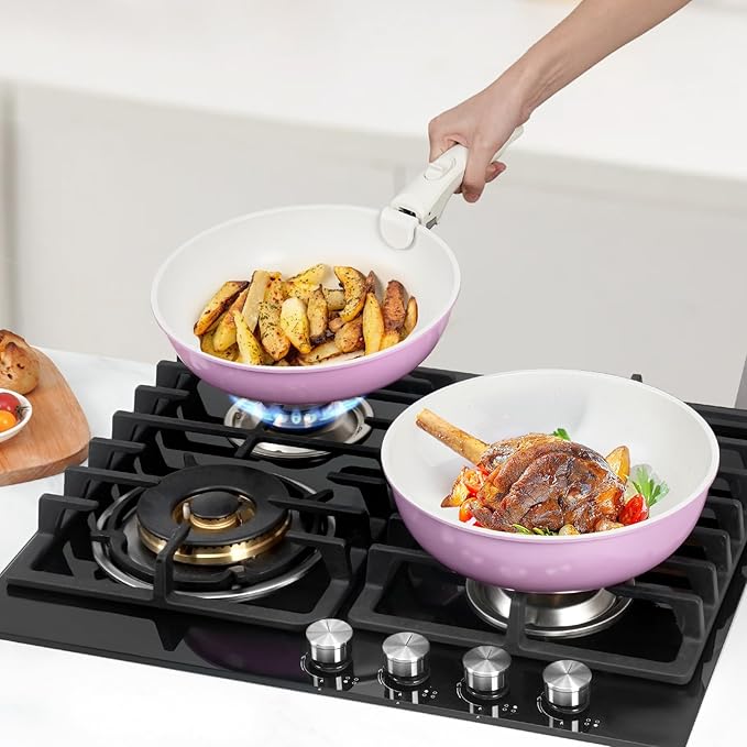 15Pcs Pots and Pans Set Non Stick Cookware Sets with Detachable Handle Nonstick RV Kitchen Cooking Tools Removable Handles Oven Safe Induction Fast Stackable Induction Cookware Pink