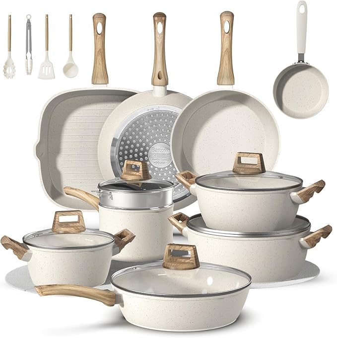 25Pcs Pots and Pans Set Non Stick Ceramic Cookware with Titanium-Reinforced Nonstick Coating PFAS-Free &amp Induction Ready Long-Lasting Performance Full Kitchen Set with 3 Casseroles