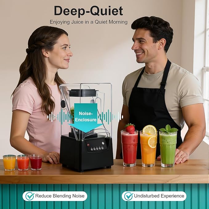 Commercial Blender with Soundproof Cover 2600W 0.48Gal Automatic Countertop Blender with 5 Time Settings 23000r/Min High Speed Smoothie Maker Fruit Food Mixer for Milk Juicer