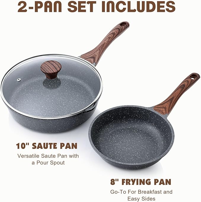 SENSARTE Nonstick Frying Pan Skillets Swiss Granite Coating Omelette Pans Healthy Cookware Chef's Pan Free of Intentionally Added PFOA (8 Inch Frying Pan and 3.5QT Saute Pan)