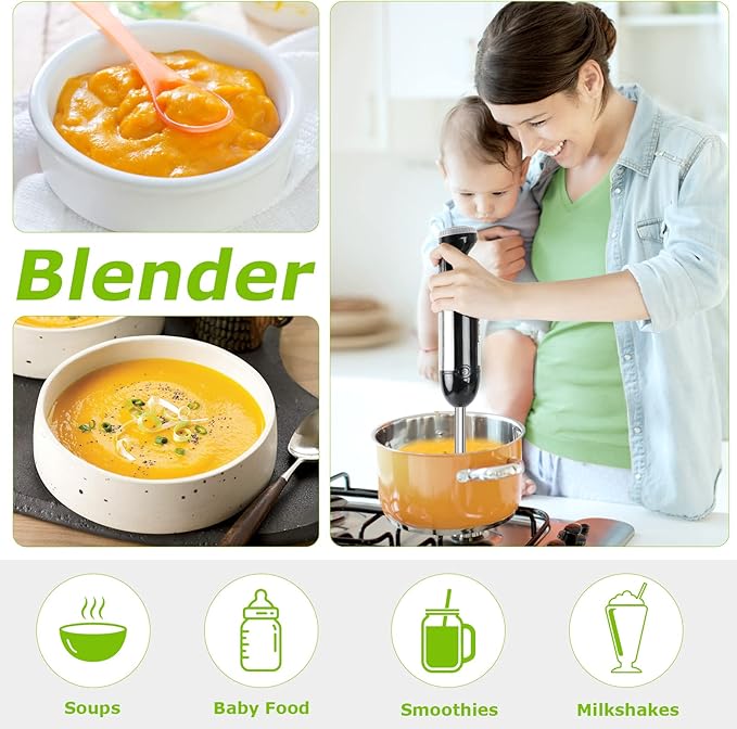 Bonsenkitchen Immersion Blender 20 Variable Speeds &amp Turbo 4-In-1 Stainless Steel Handheld Blender Powerful Milk Frother for Coffee