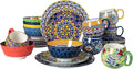 Bohemian Dinnerware Set – 24-Piece Porcelain Dinner Set with 6 Cereal Bowls 6 Dinner Plates 6 Salad Plates &amp 6 Coffee Mugs – Vibrant Hand-Painted Microwave &amp Dishwasher Safe
