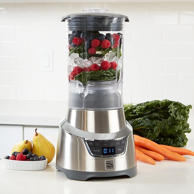 Kenmore Elite 1.3 HP 64 oz Blender With 20 oz Single-Serve Blending Cup Powerful Ice-Crushing Motor 8-Cup (1.9L) Tritan Pitcher 20 oz (600 mL) Travel Cup with To-Go Lid Grey and Stainless Steel
