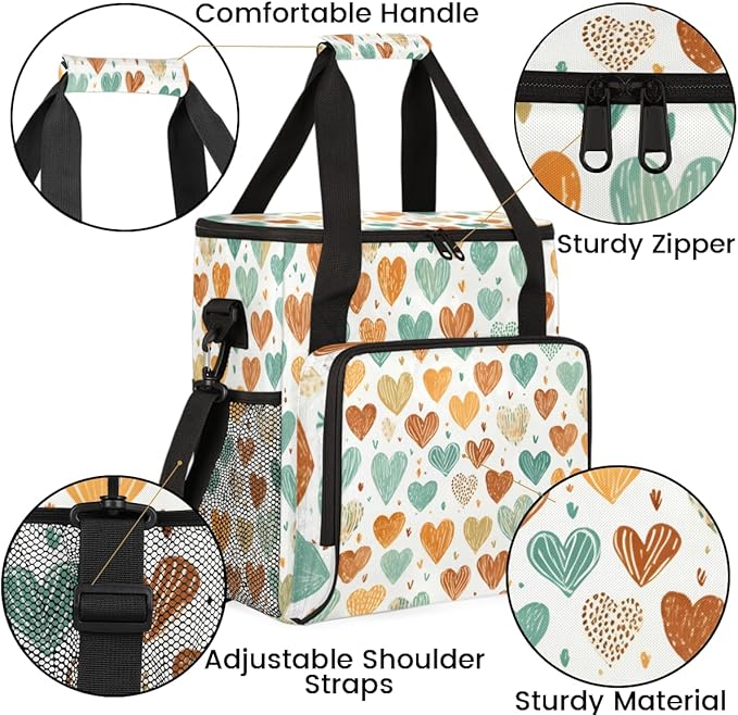 Retro heart Coffee Maker Carrying Bag Portable Travel Storage Tote Bag Compatible with K-Mini or K-Mini Plus Single Serve Coffee Brewer Carrying Case with Multiple Pockets &amp Shoulder Strap