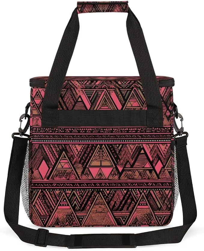 Retro Red Aztec Coffee Maker Carrying Bag Geometry Travel Storage Bag Compatible with K-Mini or K-Mini Plus Single Serve Coffee Brewer Carrying Case with Multiple Pockets &amp Shoulder Strap