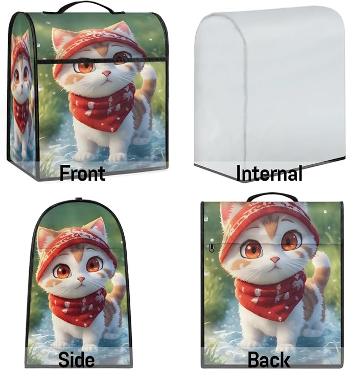 cfpolar Kitchen Aid Mixer Cover Compatible with 6-8 Quarts Animal White Cat Hat Stand Mixer Cover Kitchen Aid Mixers Accessories Appliance Organizer Bag Dust Covers with Zipper Pocket