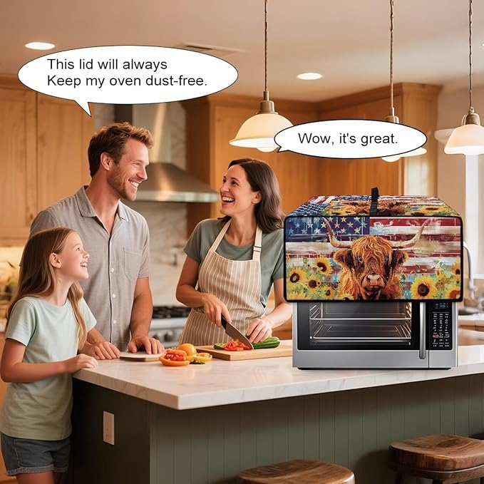 Doojoayie Highland Cow Toaster Cover 8 Slice Bread Making Machine Dust Protector Dust-proof Appliance Covers for Toaster/Small Appliance/Air Fryer American Flag Print