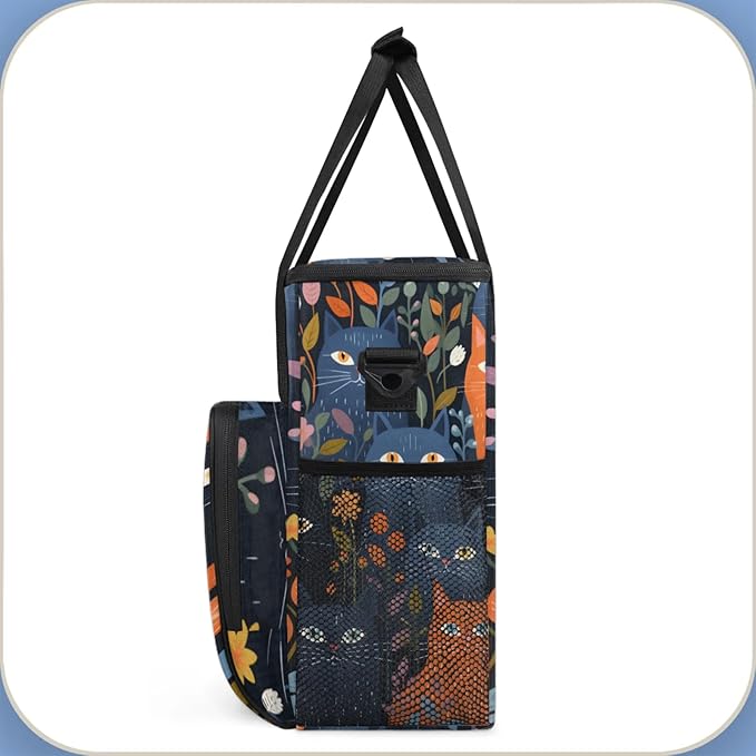 Abstract Cats Coffee Maker Travel Bag for Keurig K-Mini/K-Mini Plus Insulated Waterproof Tote with Pockets for K-Cup Portable Single-Serve Brewer Case