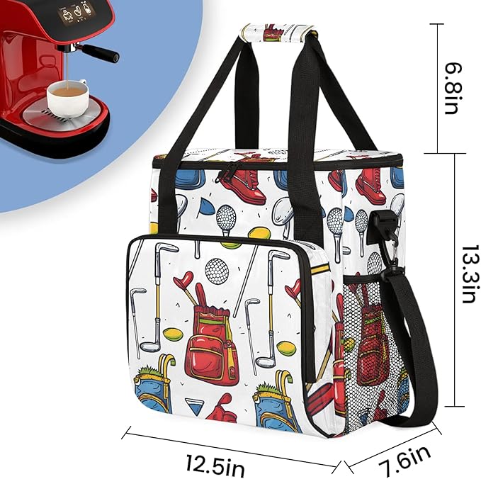Golf Coffee Maker Carring Bag Large Insulated Storage Organizer Case Tote Bags with Shoulder Strap for Travel Work Picnic