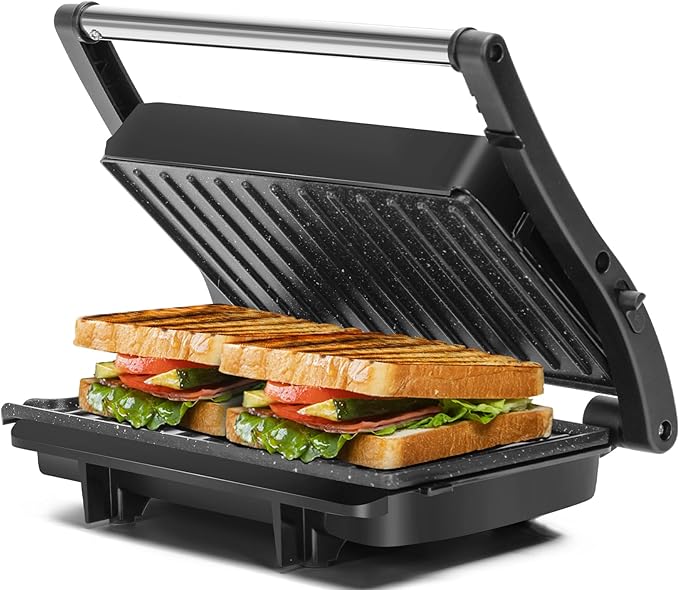 Aigostar Toaster 2 Slice Retro Extra-Wide Slot Toasters Panini Press Grill Aigostar 1000W Sandwich Maker with Ceramic Non-stick Plates Opens 180 Degrees for Any Size Food