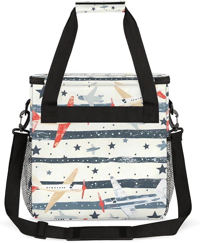 Cute Airplane Coffee Maker Carring Bag Large Insulated Storage Organizer Case Tote Bags with Shoulder Strap for Travel Work Picnic