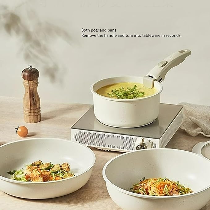 NONSTICK POTS AND PANS COOKWARE SET MAIFAN STONE REMOVABLE HANDLE FOR GAS STOVE INDUCTION COOKER